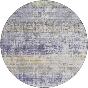 Photo of 8' Lavender Ivory And Gray Round Striped Washable Indoor Outdoor Area Rug