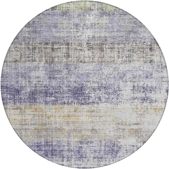 8' Lavender Ivory And Gray Round Striped Washable Indoor Outdoor Area Rug Photo 1