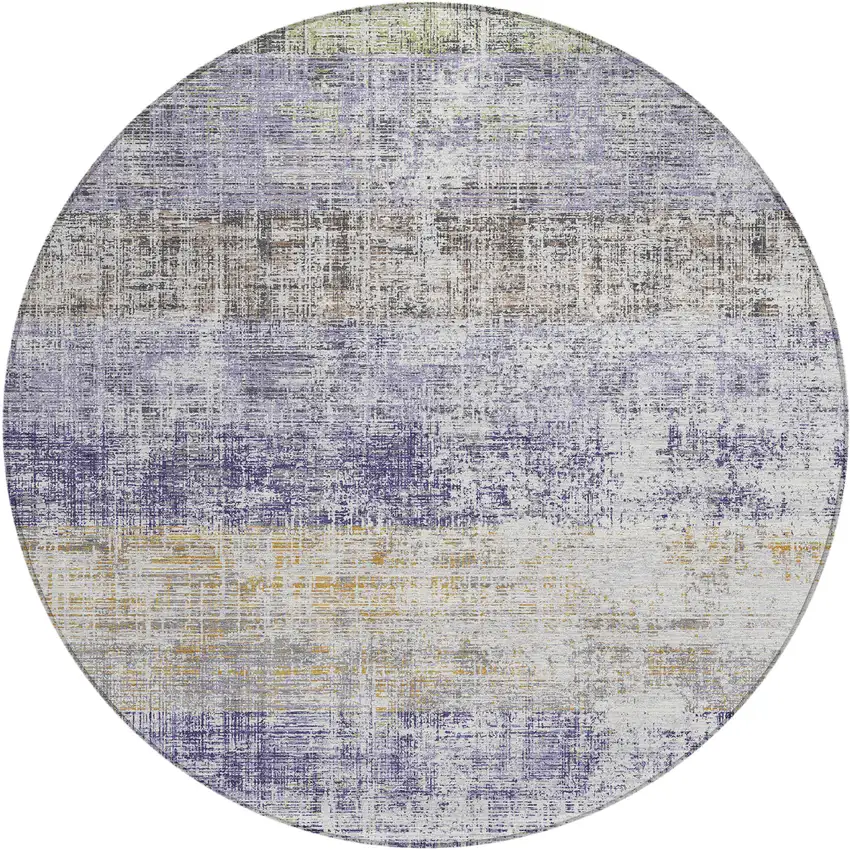 8' Lavender Ivory And Gray Round Striped Washable Indoor Outdoor Area Rug Photo 1