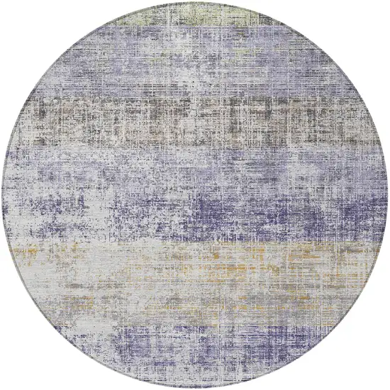8' Lavender Ivory And Gray Round Striped Washable Indoor Outdoor Area Rug Photo 3