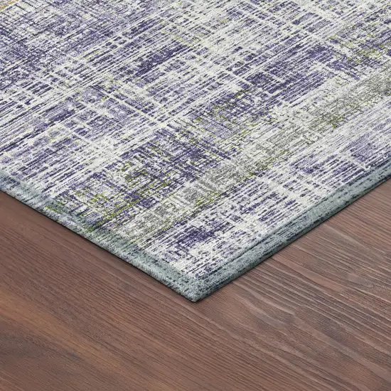 8' Lavender Ivory And Gray Round Striped Washable Indoor Outdoor Area Rug Photo 8