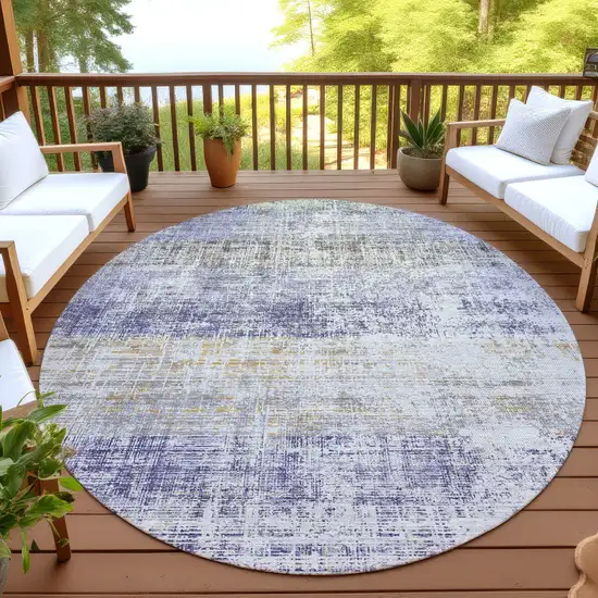 8' Lavender Ivory And Gray Round Striped Washable Indoor Outdoor Area Rug Photo 4