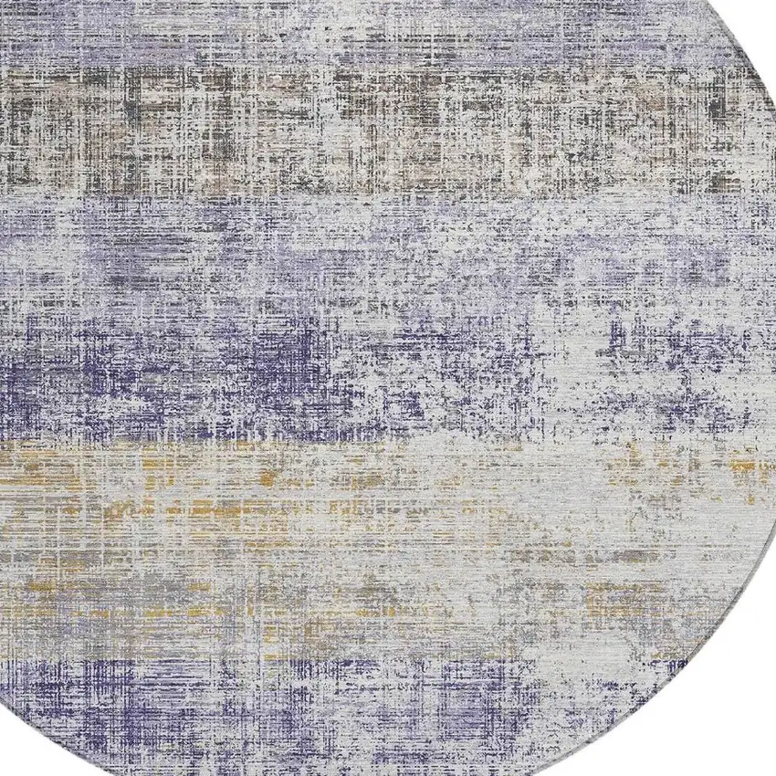 8' Lavender Ivory And Gray Round Striped Washable Indoor Outdoor Area Rug Photo 2