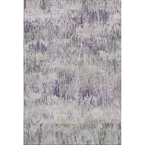 Photo of 8' Lavender Ivory And Green Striped Washable Area Rug With UV Protection