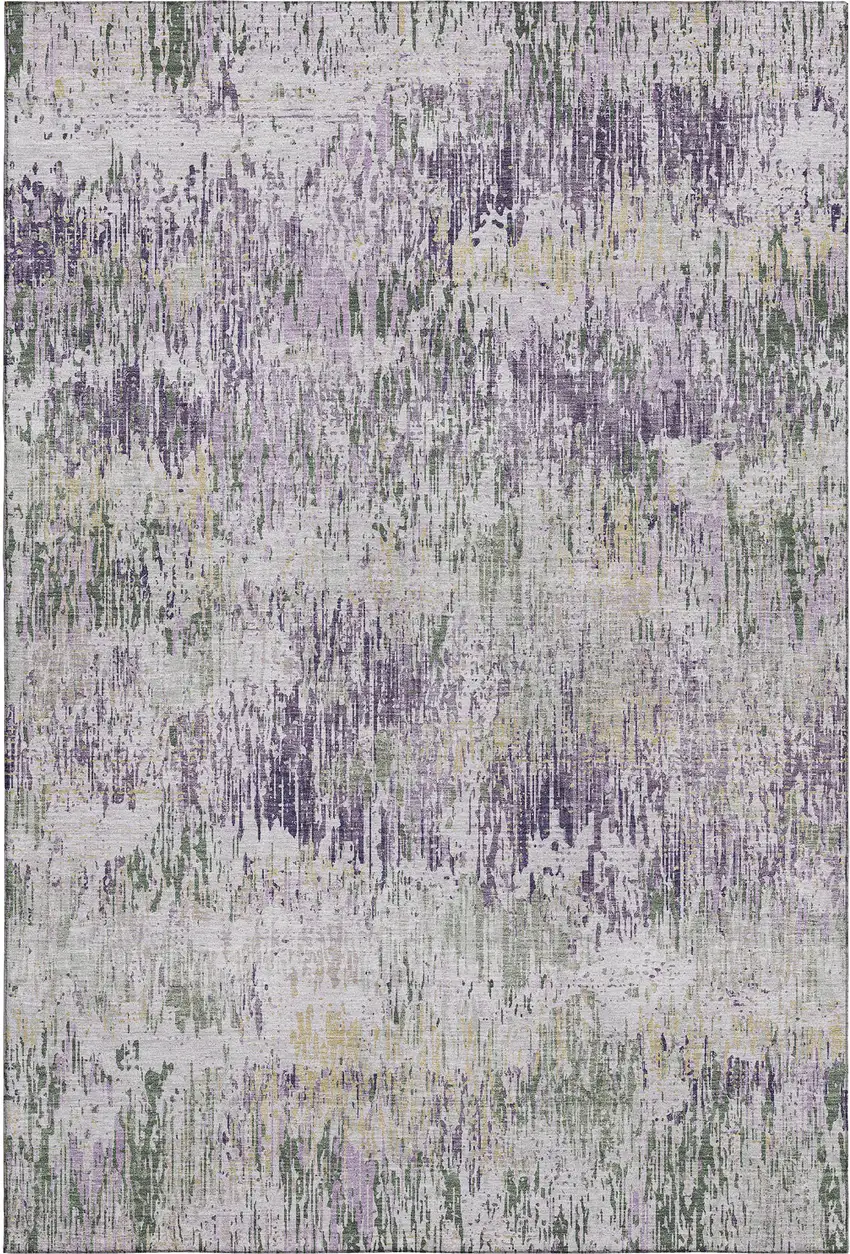 8' Lavender Ivory And Green Striped Washable Area Rug With UV Protection Photo 1