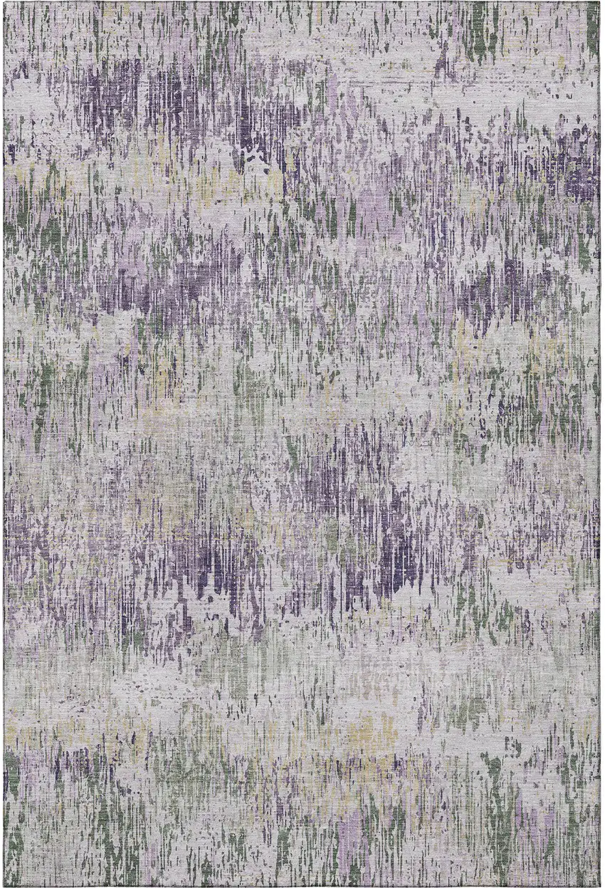 8' Lavender Ivory And Green Striped Washable Area Rug With UV Protection Photo 3