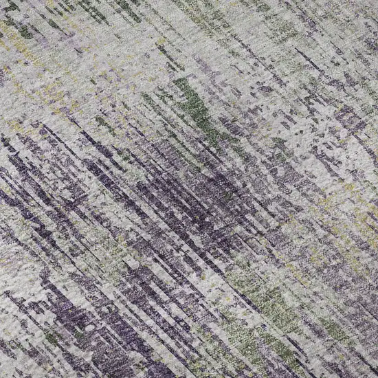 8' Lavender Ivory And Green Striped Washable Area Rug With UV Protection Photo 9