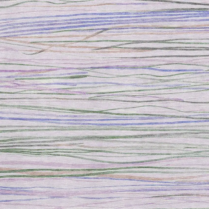 8' Lavender Ivory And Green Striped Washable Area Rug With UV Protection Photo 2