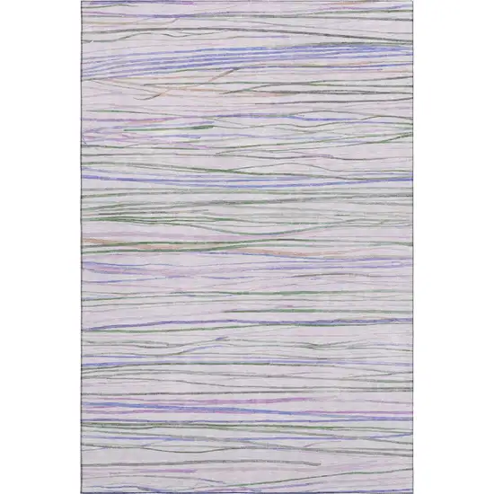 8' Lavender Ivory And Green Striped Washable Area Rug With UV Protection Photo 1