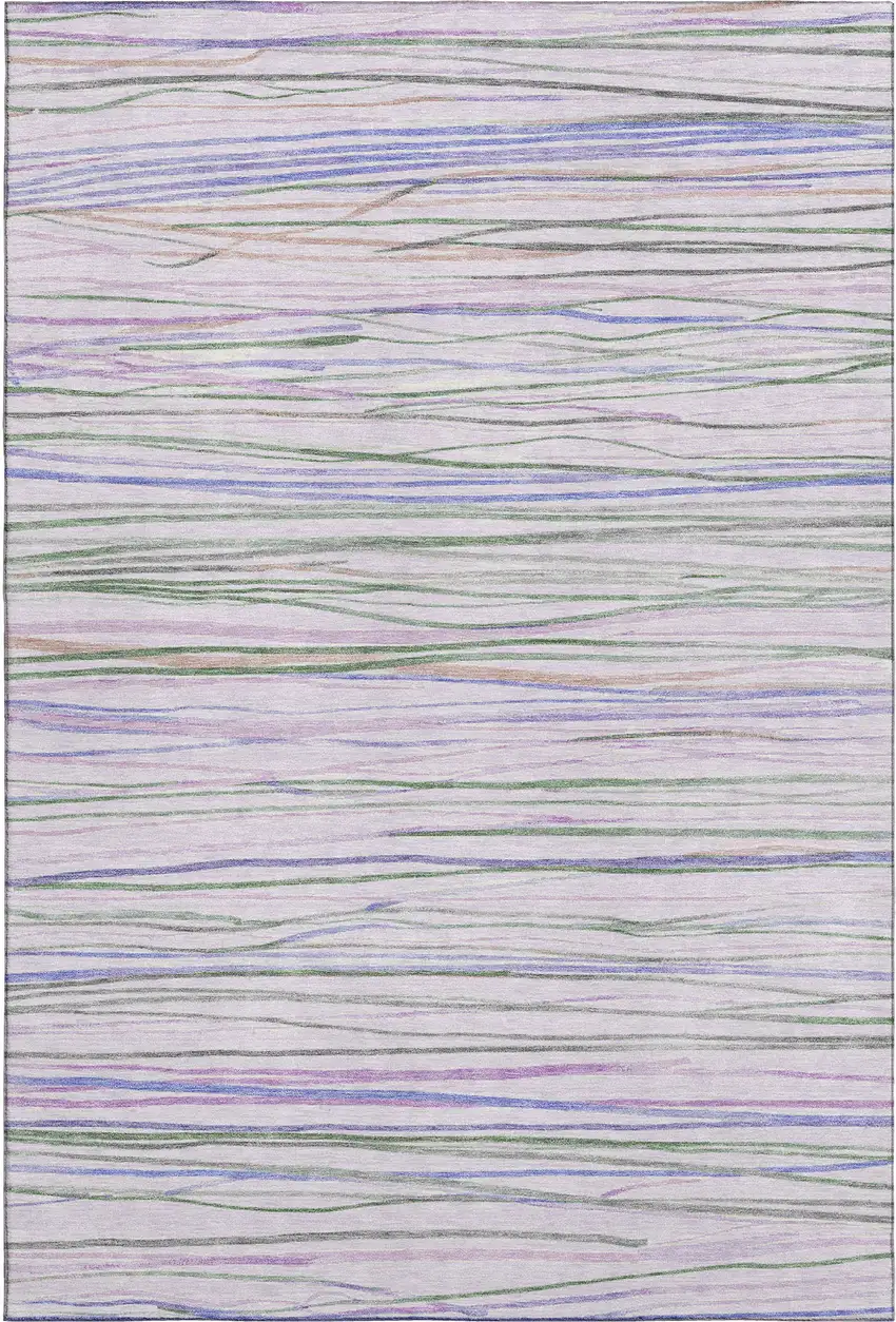 8' Lavender Ivory And Green Striped Washable Area Rug With UV Protection Photo 1