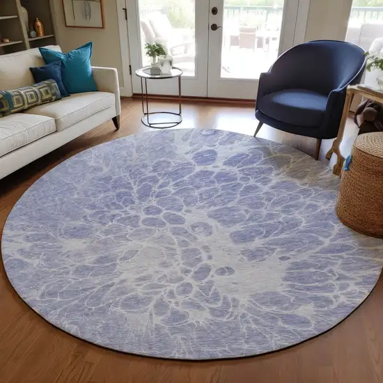 8' Lavender Ivory And Lilac Round Abstract Washable Indoor Outdoor Area Rug Photo 7