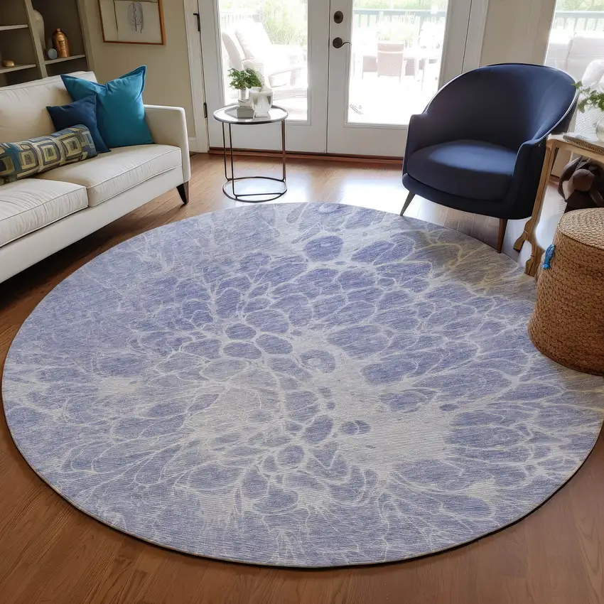 8' Lavender Ivory And Lilac Round Abstract Washable Indoor Outdoor Area Rug Photo 7
