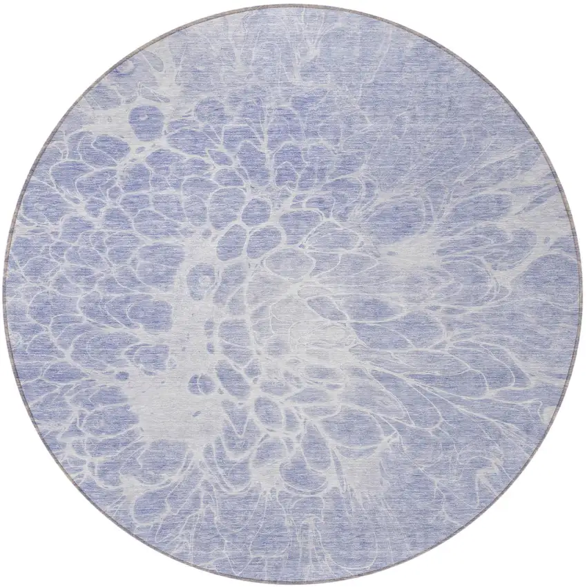 8' Lavender Ivory And Lilac Round Abstract Washable Indoor Outdoor Area Rug Photo 5