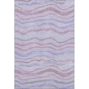 Photo of 8' Lavender Ivory And Lilac Striped Washable Area Rug With UV Protection