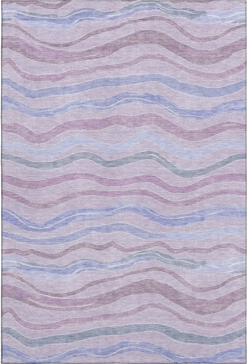 8' Lavender Ivory And Lilac Striped Washable Area Rug With UV Protection Photo 1