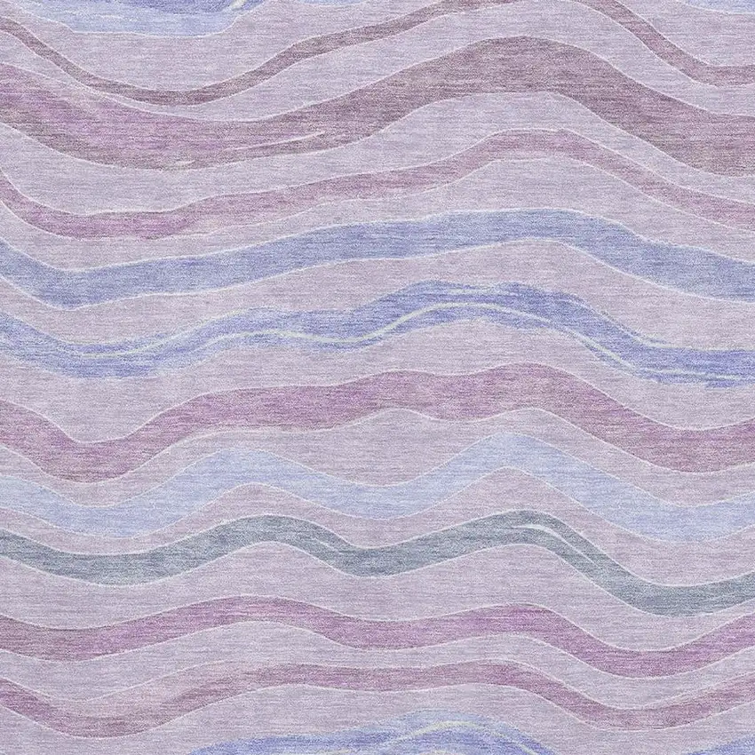 8' Lavender Ivory And Lilac Striped Washable Area Rug With UV Protection Photo 3