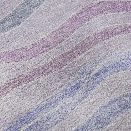 8' Lavender Ivory And Lilac Striped Washable Area Rug With UV Protection Photo 9