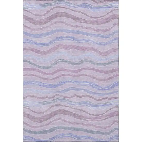 8' Lavender Ivory And Lilac Striped Washable Area Rug With UV Protection Photo 2