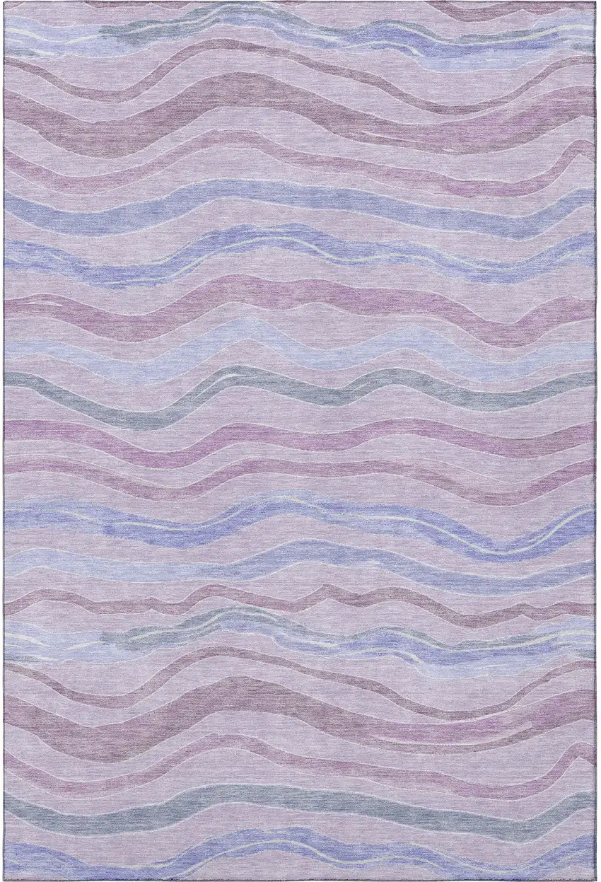 8' Lavender Ivory And Lilac Striped Washable Area Rug With UV Protection Photo 2