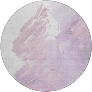 Photo of 8' Lavender Ivory And Mauve Round Abstract Washable Indoor Outdoor Area Rug