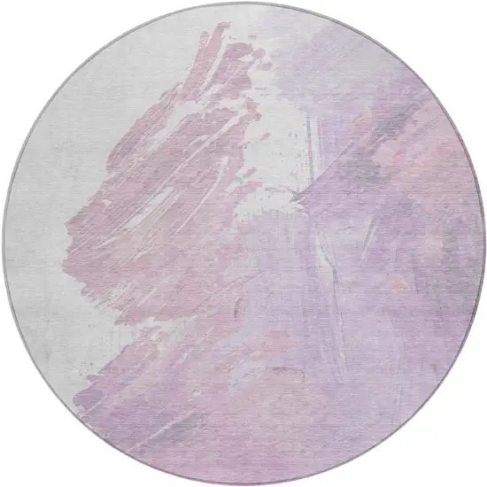 8' Lavender Ivory And Mauve Round Abstract Washable Indoor Outdoor Area Rug Photo 1