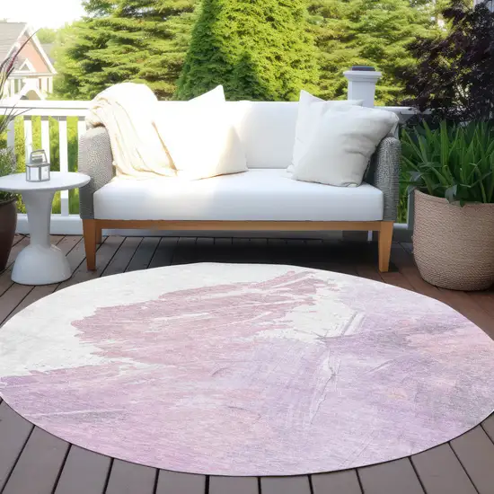 8' Lavender Ivory And Mauve Round Abstract Washable Indoor Outdoor Area Rug Photo 5