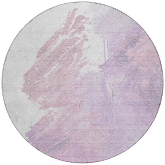 8' Lavender Ivory And Mauve Round Abstract Washable Indoor Outdoor Area Rug Photo 3