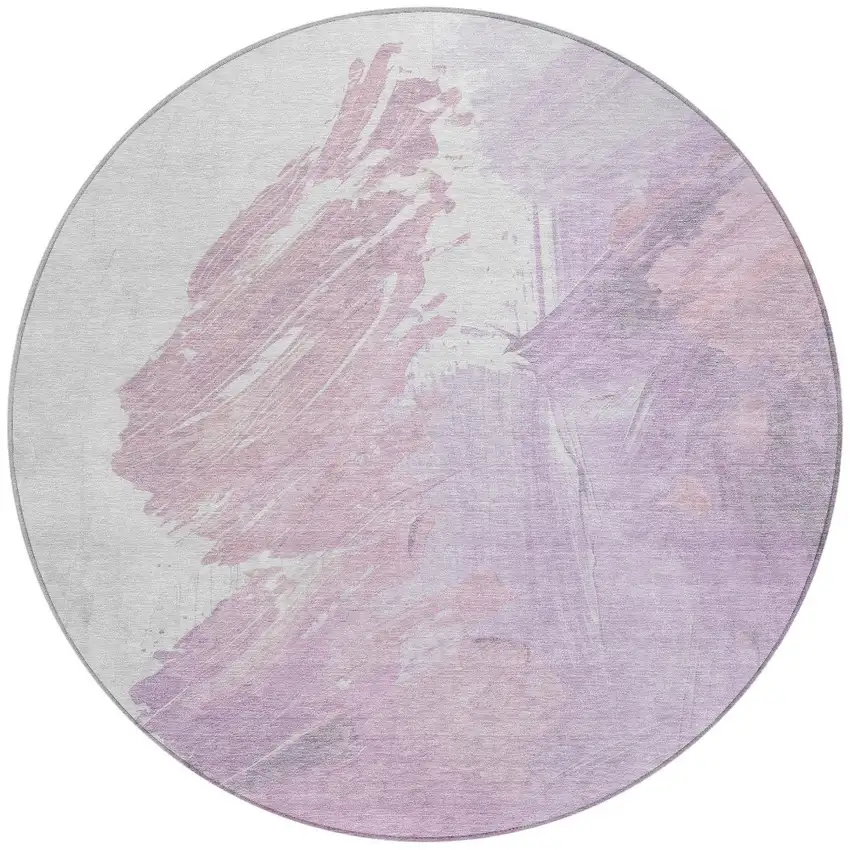 8' Lavender Ivory And Mauve Round Abstract Washable Indoor Outdoor Area Rug Photo 3
