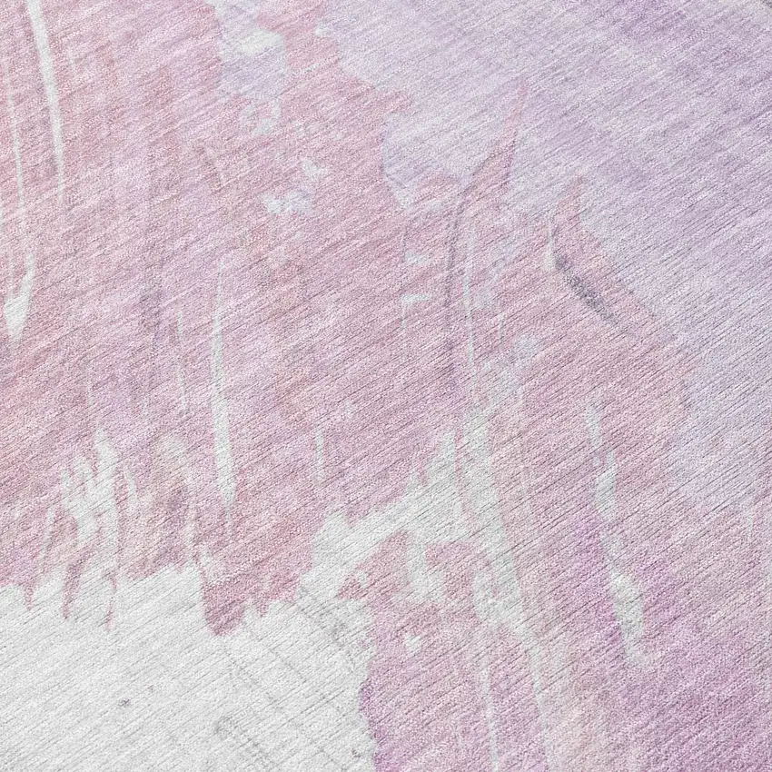 8' Lavender Ivory And Mauve Round Abstract Washable Indoor Outdoor Area Rug Photo 9