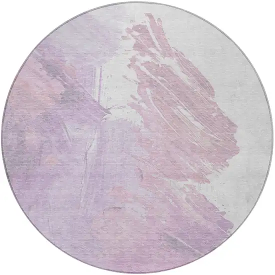 8' Lavender Ivory And Mauve Round Abstract Washable Indoor Outdoor Area Rug Photo 4