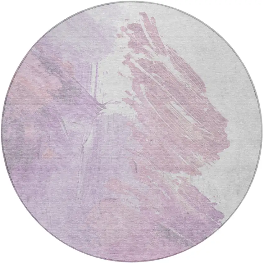 8' Lavender Ivory And Mauve Round Abstract Washable Indoor Outdoor Area Rug Photo 4