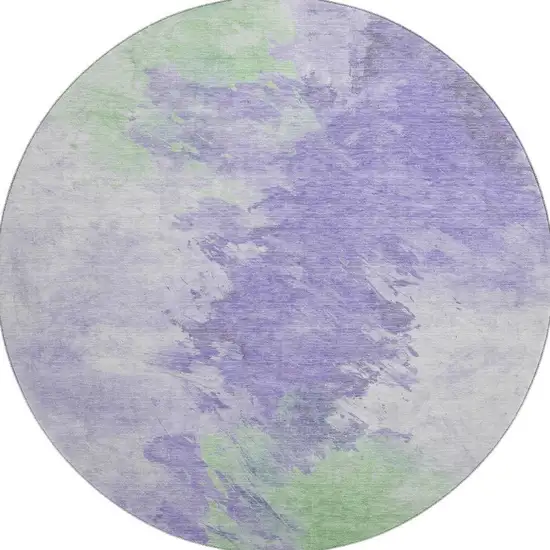 8' Lavender Ivory And Mint Green Abstract Washable Round Rug With UV Protection Photo 2