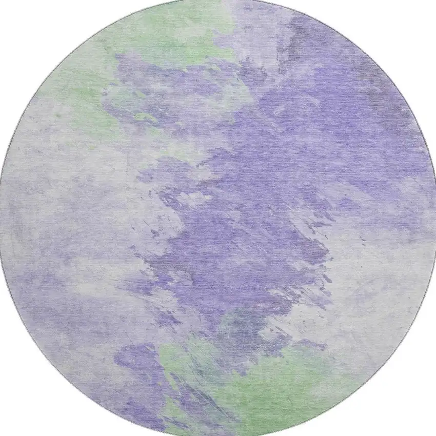 8' Lavender Ivory And Mint Green Abstract Washable Round Rug With UV Protection Photo 2