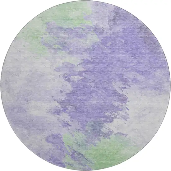 8' Lavender Ivory And Mint Green Abstract Washable Round Rug With UV Protection Photo 1
