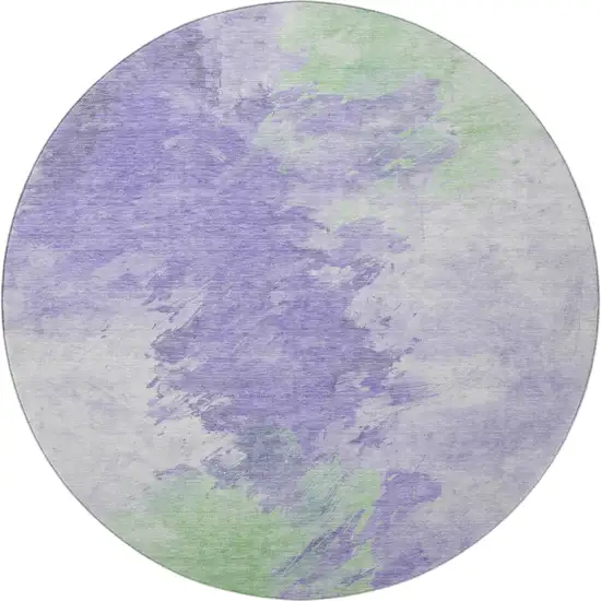 8' Lavender Ivory And Mint Green Abstract Washable Round Rug With UV Protection Photo 3