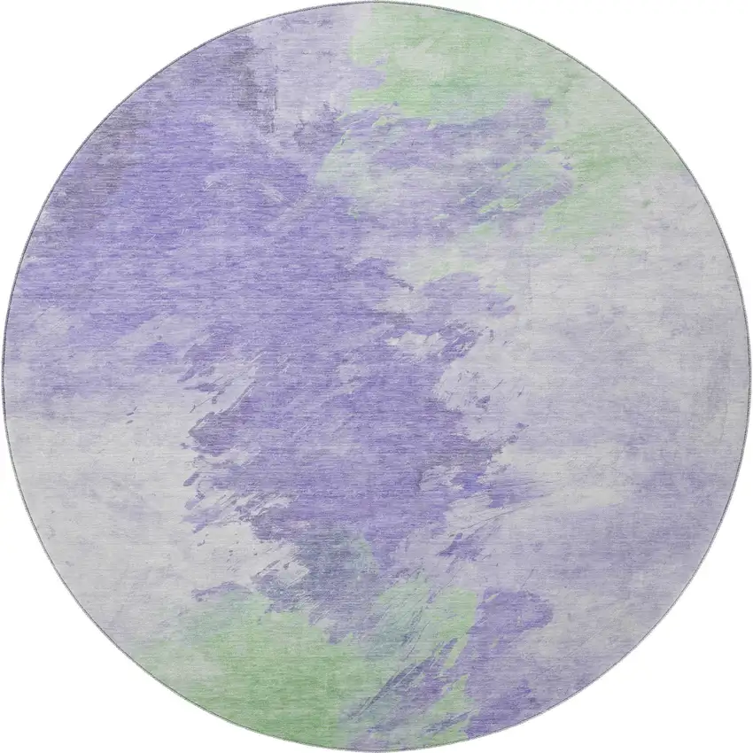8' Lavender Ivory And Mint Green Abstract Washable Round Rug With UV Protection Photo 3