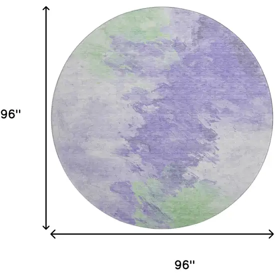 8' Lavender Ivory And Mint Green Abstract Washable Round Rug With UV Protection Photo 9