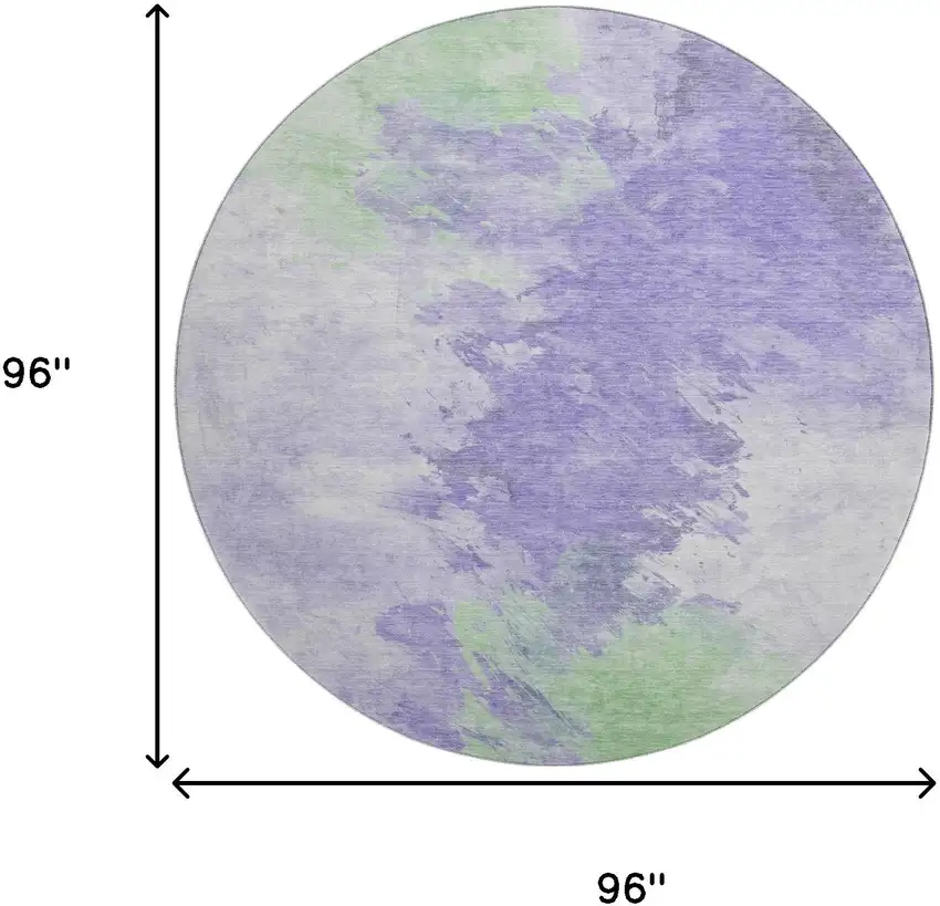 8' Lavender Ivory And Mint Green Abstract Washable Round Rug With UV Protection Photo 9