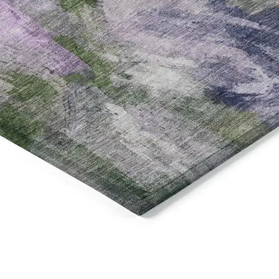 8' Lavender Ivory And Olive Green Round Abstract Washable Indoor Outdoor Area Rug Photo 7