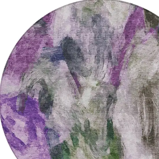 8' Lavender Ivory And Olive Green Round Abstract Washable Indoor Outdoor Area Rug Photo 6