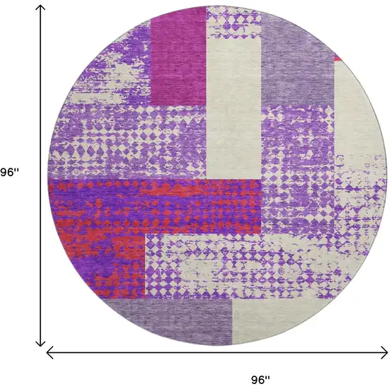 8' Lavender Ivory And Orange Geometric Washable Round Rug With UV Protection Photo 8