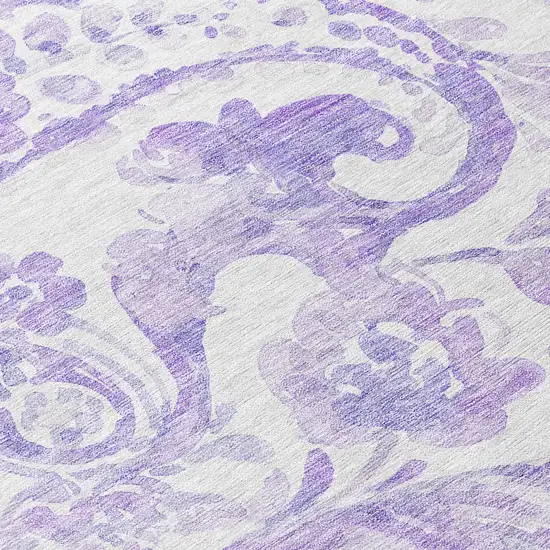 8' Lavender Ivory And Purple Round Paisley Washable Indoor Outdoor Area Rug Photo 7