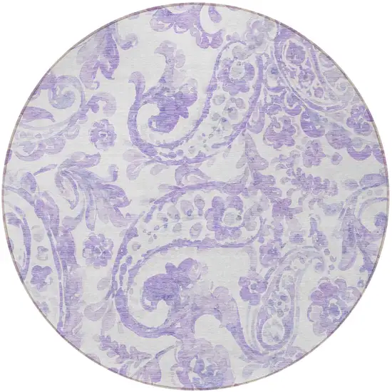 8' Lavender Ivory And Purple Round Paisley Washable Indoor Outdoor Area Rug Photo 4