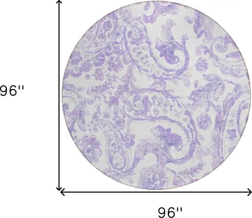 8' Lavender Ivory And Purple Round Paisley Washable Indoor Outdoor Area Rug Photo 3