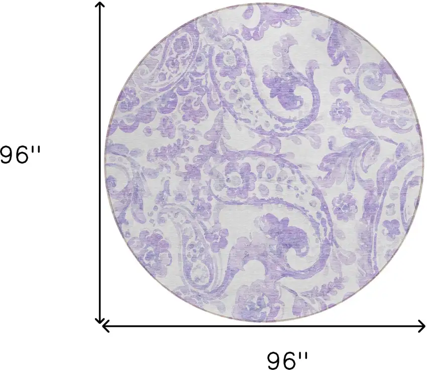 8' Lavender Ivory And Purple Round Paisley Washable Indoor Outdoor Area Rug Photo 3