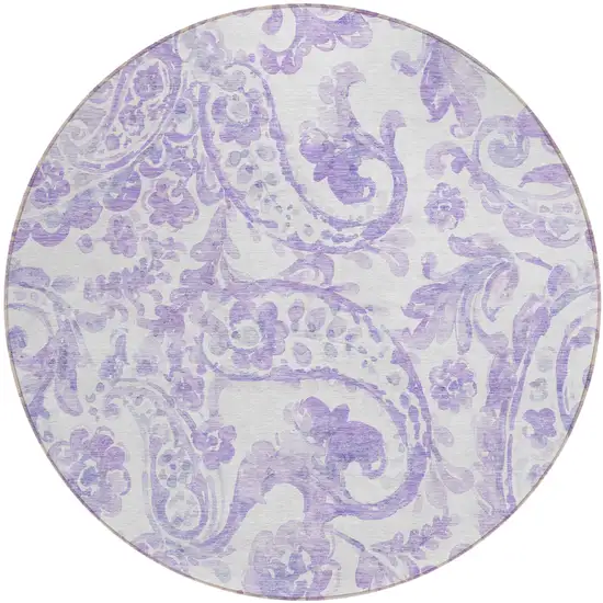 8' Lavender Ivory And Purple Round Paisley Washable Indoor Outdoor Area Rug Photo 2