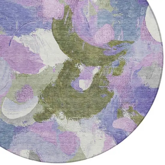 8' Lavender Ivory And Sage Round Abstract Washable Indoor Outdoor Area Rug Photo 8