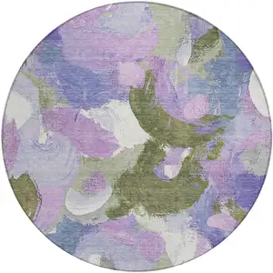 Photo of 8' Lavender Ivory And Sage Round Abstract Washable Indoor Outdoor Area Rug