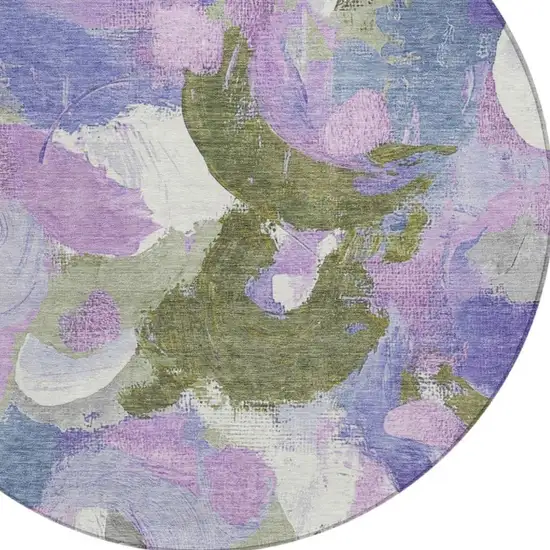 8' Lavender Ivory And Sage Round Abstract Washable Indoor Outdoor Area Rug Photo 4