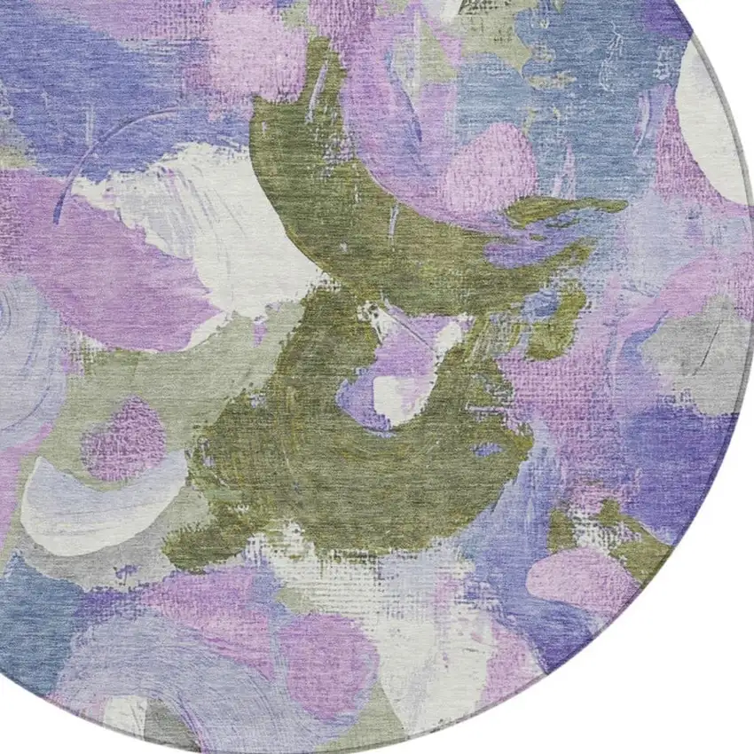 8' Lavender Ivory And Sage Round Abstract Washable Indoor Outdoor Area Rug Photo 4